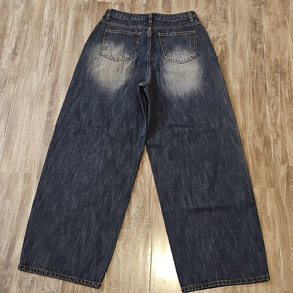 NWOT Oak + Fort Jeans Mid-Rise Curved Leg Dark Wash Denim Pants Medium Baggy - Picture 8 of 9